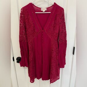 Love Riche Red Lace Retro Vintage Inspired Bell Sleeve Swing Dress Size S